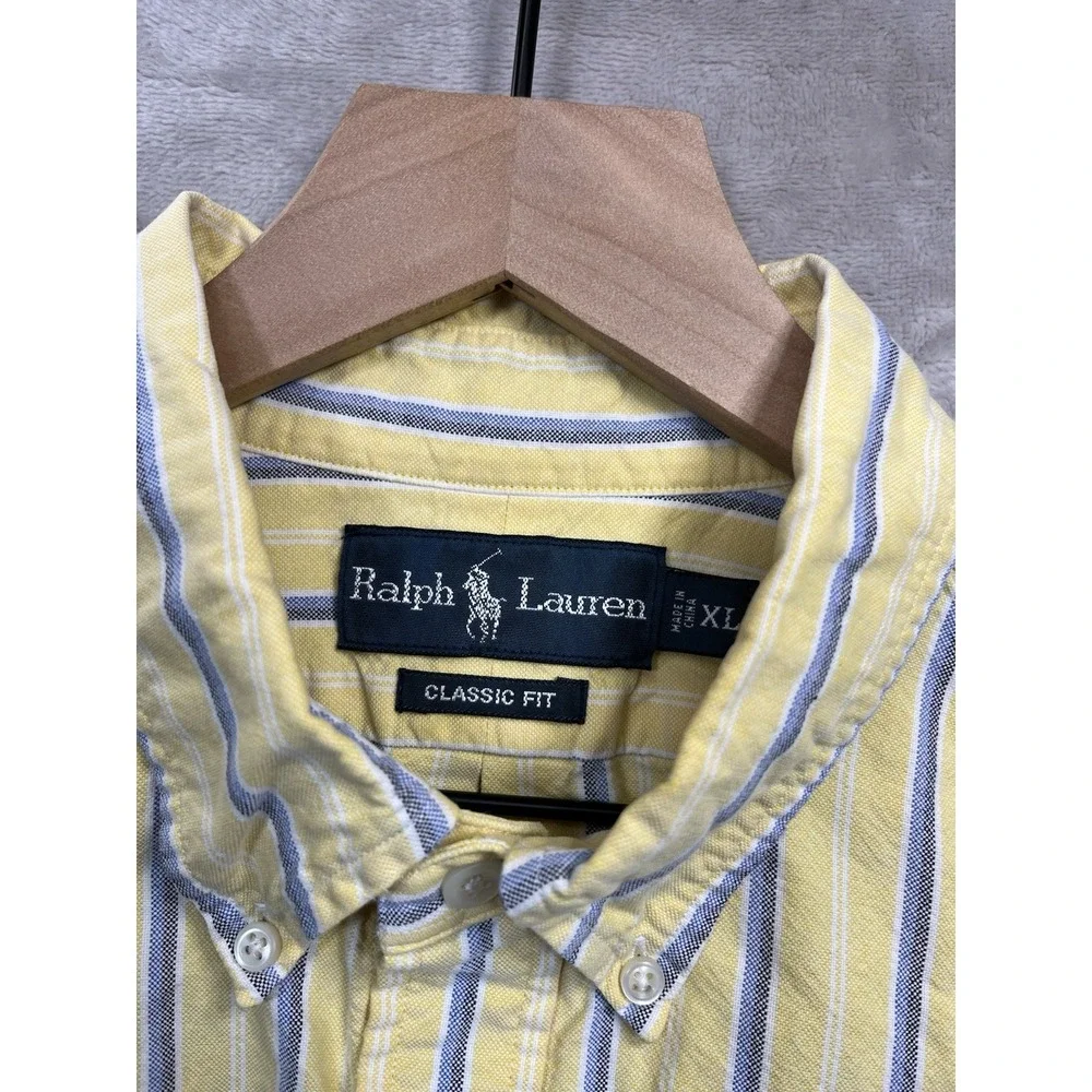 Ralph Lauren Shirt Mens XL Yellow Classic Fit Striped Long Sleeve Vintage